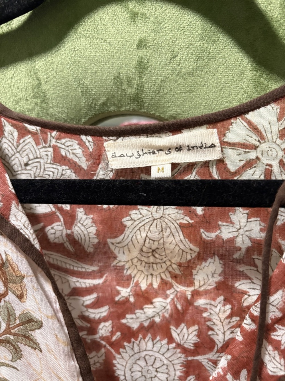 Daughters of India Floral Cotton dress  - Rust and Cream